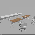 Modern White And Wooden Office Desk Setup With Rolling White Chairs And Minimal Design