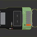 Practical Portable Computer Device With Screen Buttons Ports And Black Green Carrying Strap