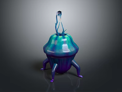 Futuristic Plant Sculpture with Blue and Purple Gradient Upward Branches and Leg Like Base Structure 3d model