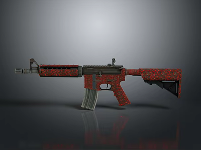 Tactical Modern Rifle With Red Pattern Design And Firearm Features 3d model