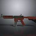 Tactical Modern Rifle With Red Pattern Design And Firearm Features