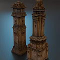 Ancient Twin Stone Towers Featuring Intricate Carved Details And Weathered Exterior