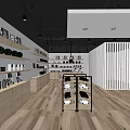 Modern Mall Store Interior With Shelves Displayed Products Tables Chairs And Hanging Lights