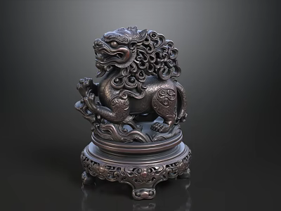 Bronze Lion Sculpture Decorative Ornament Set With Intricate Carvings And Ornate Base 3d model