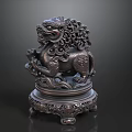 Bronze Lion Sculpture Decorative Ornament Set With Intricate Carvings And Ornate Base