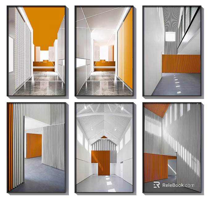 Modern Architectural Interior Space With Wooden Panels White Walls And Linear Structures 3d model