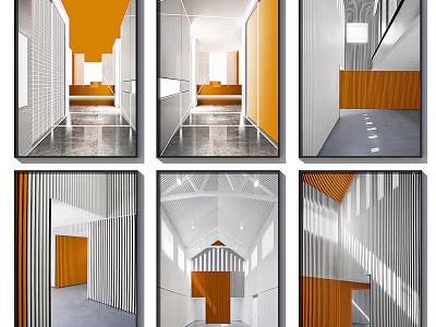 Modern Architectural Interior Space With Wooden Panels White Walls And Linear Structures 3d model