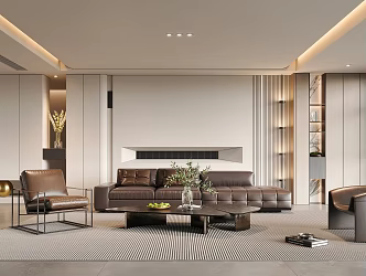 Italian-style living room Italian-style sofa background wall large flat sofa set without main lamp 3d model