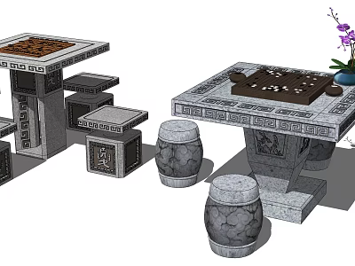 New Chinese Style Outdoor Table and Chair Outdoor Courtyard Stone Table and Stool Seat 3d model