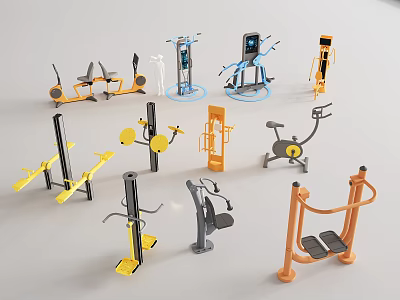 Public Fitness Facilities Featuring Different Kinds Of Exercise Equipment And Training Machines 3d model