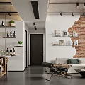 Modern Living Dining Room Interior With TV Wall Bookshelf Green Plant And Wooden Furniture