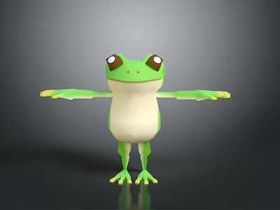 Cute Green Frog Doll Standing With White Belly Big Eyes And Arms Outstretched 3d model