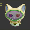 3D White Cat Ear Cartoon Character With Big Black Eyes Red Nose And Heart Shape Chest Design
