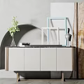 Modern Entryway Cabinet Sideboard With Marble Top Light Grey Finish And Decorative Vase Frame