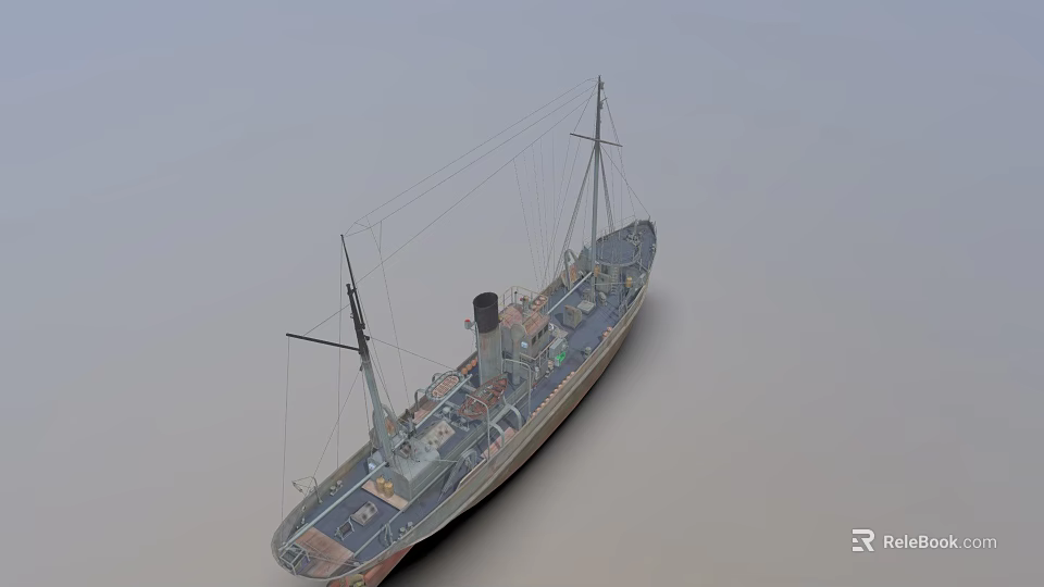 Detailed 3D Warship Model With Mast Smokestack and Deck Structure 3d model 