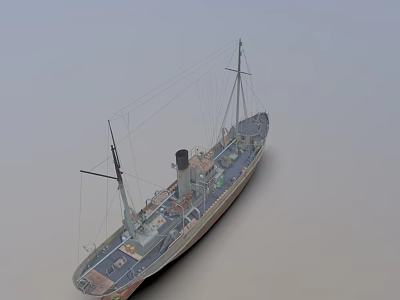 Detailed 3D Warship Model With Mast Smokestack and Deck Structure 3d model