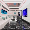 Modern KTV Interior Design With Comfortable Sofa Large Screen And Neon Lighting 3d model