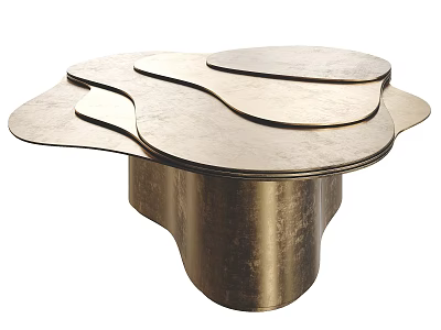 Modern Coffee Table With Metal Material And Wavy Tabletop Unique Shape Layered Sense 3d model