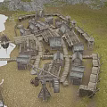 Ancient Architecture Village Featuring Traditional Wooden Structures And Mountain Surroundings