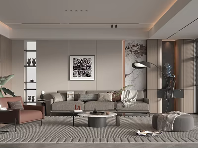 Modern Living Room Interior With Sofa Coffee Table Floor Lamp And Decorative Artwork 3d model