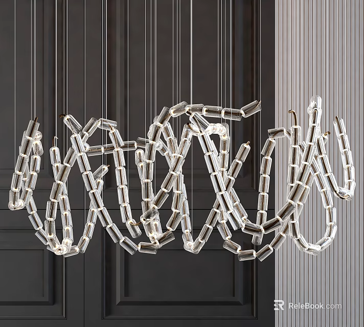 Modern Crystal Chandelier With Geometric Linked Transparent Glass Design For Interior 3d model 