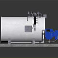 Industrial Stainless Steel Storage Tank With Support Frame Pressure Gauges And Blue Component
