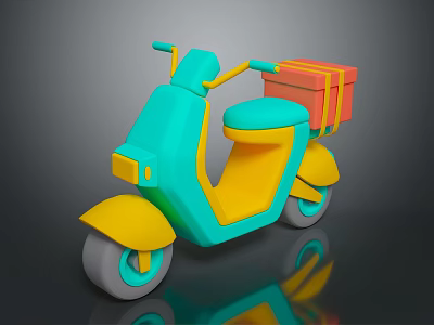 Colorful Electric Scooter Teal And Yellow Body With Red Delivery Package On Back 3d model
