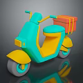 Colorful Electric Scooter Teal And Yellow Body With Red Delivery Package On Back