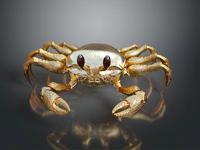 Golden Aquatic Crab With Shiny Shell Black Eyes And Textured Legs 3d model