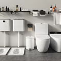 Bathroom Interior Toilet Display With Smart Toilet Bowl Shelves Toiletries Towel And Trash Can