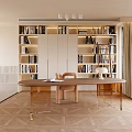 Modern Study Room Interior Design With Vaulted Ceiling Large Windows Green Plants And Wooden Desk