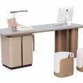 Modern Office Desk Workspace With Computer Lamp Chair And Storage Stools 3d model