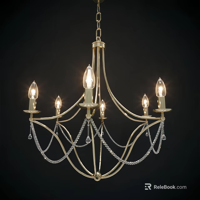 Elegant Vintage Gold Candle Style Chandelier With Crystal Chains And Lighting 3d model 