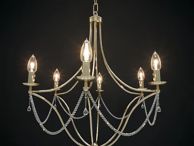 Elegant Vintage Gold Candle Style Chandelier With Crystal Chains And Lighting 3d model
