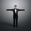 Stylish Men's Black Suit With Bow Tie Formal Attire In Gray Background