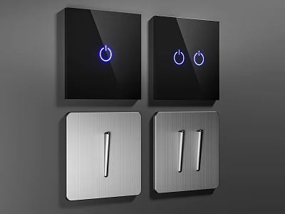 Modern Black And Silver Switch Panels With LED Indicators And Sleek Design 3d model