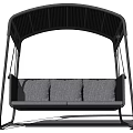 Outdoor Swing Chair With Black Frame Canopy And White Cushions