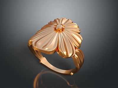 Golden Flower Design Ring Fashion Accessory with Intricate Petal Details 3d model
