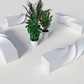 White Wavy Landscape Seats With Green Plants In Modern Outdoor Space