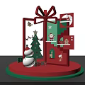 Festive Christmas Decorative Scene With Red Gift Box Tree Snowman And Santa Elements 3d model