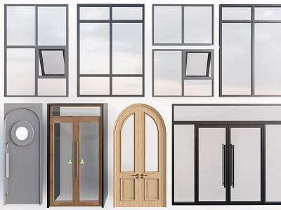 Modern And Classic Double Doors With Wooden Frames Glass Panels And Arch Designs 3d model