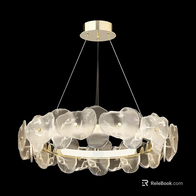 Modern Circular Chandelier With Transparent Petal Glass Design And Gold Metal Frame 3d model 