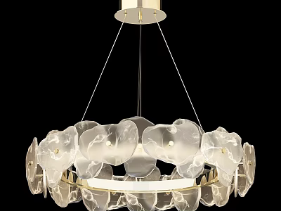Modern Circular Chandelier With Transparent Petal Glass Design And Gold Metal Frame 3d model