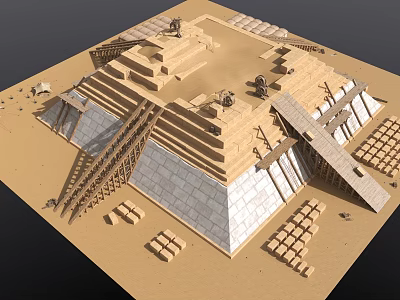 Ancient Pyramid Step Structure With Stone Blocks Construction Scaffolding And Details 3d model