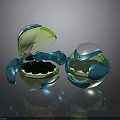 Blue Green Transparent Robot Shaped Plant Seed Containers With Open Lid And Black Seeds