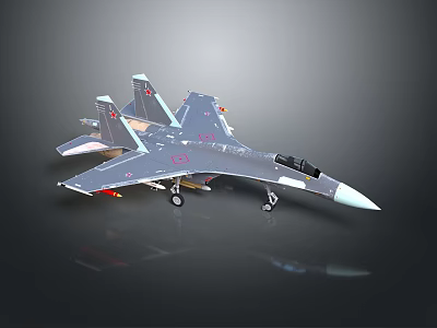 Detailed Gray Fighter Jet Model With Red Markings And Landing Gear 3d model
