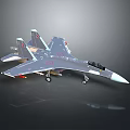 Detailed Gray Fighter Jet Model With Red Markings And Landing Gear