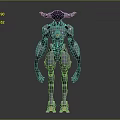 Futuristic Alien Creature With Metallic Exoskeleton And Horned Head Design 3d model