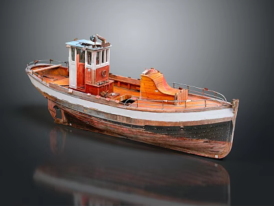 Vintage Wooden Boat With Classic Hull Red Cabin And Wooden Deck Design 3d model