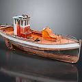 Vintage Wooden Boat With Classic Hull Red Cabin And Wooden Deck Design